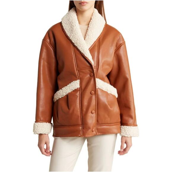 Blank NYC Rainmaker Sherpa Jacket Faux Fur Backing & Trim Size Large NWT Cozy